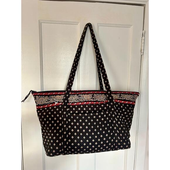 Vintage Vera Bradley Miller Shoulder Black Tote Bag | Overnight Luggage - Picture 1 of 8